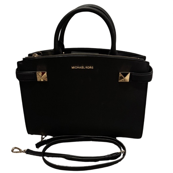 Michaels Kors New Karla East West Medium Leather Satchel Black Handbag - Picture 1 of 6